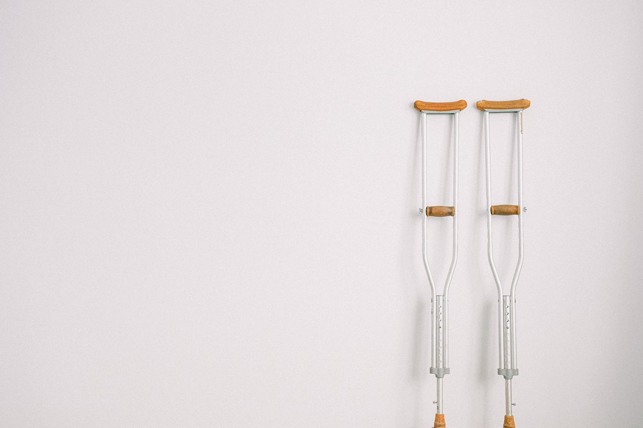 a pair of walking crutches