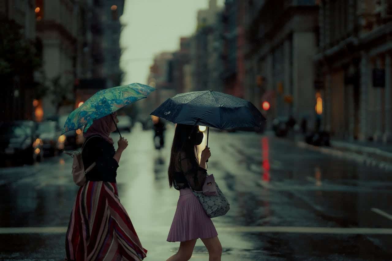 women crossing the street