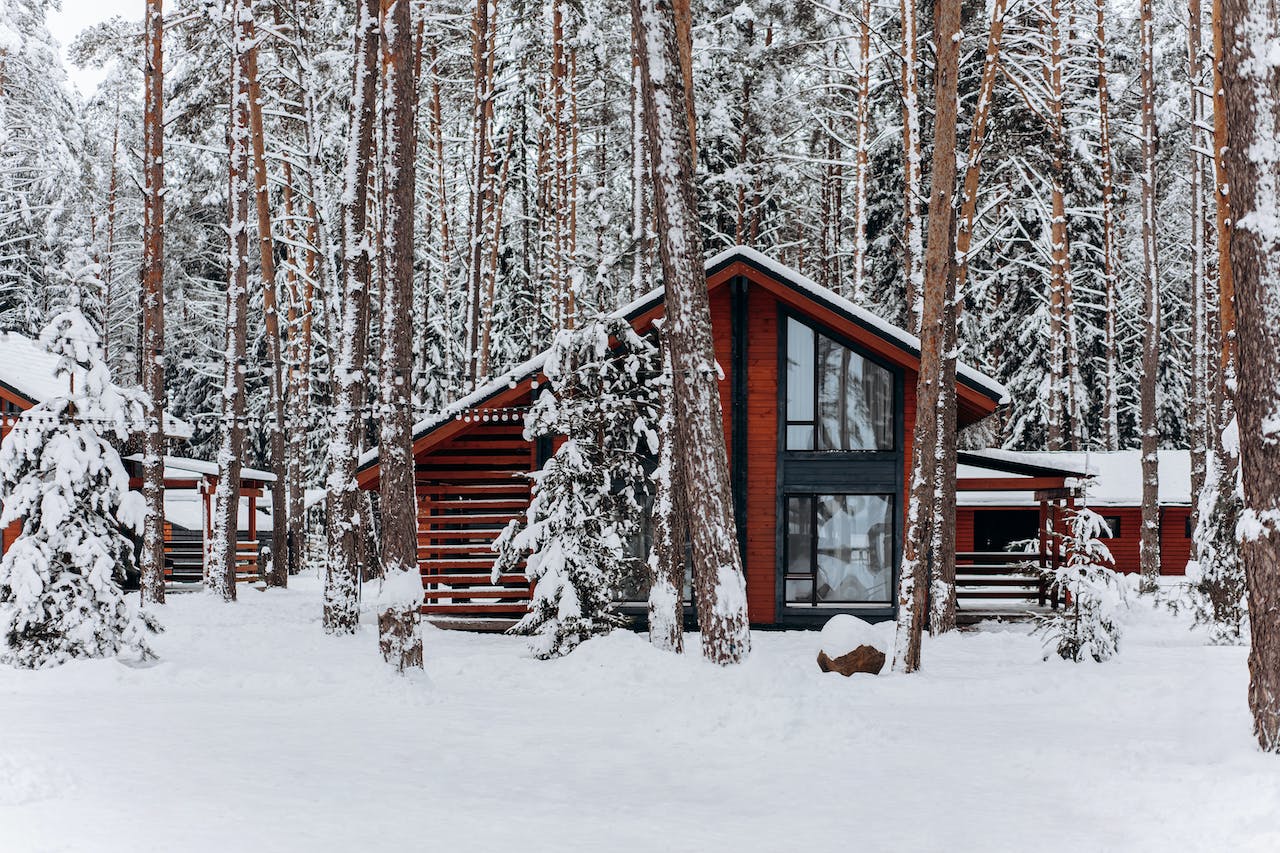 brown wooden cottage in the wintertime