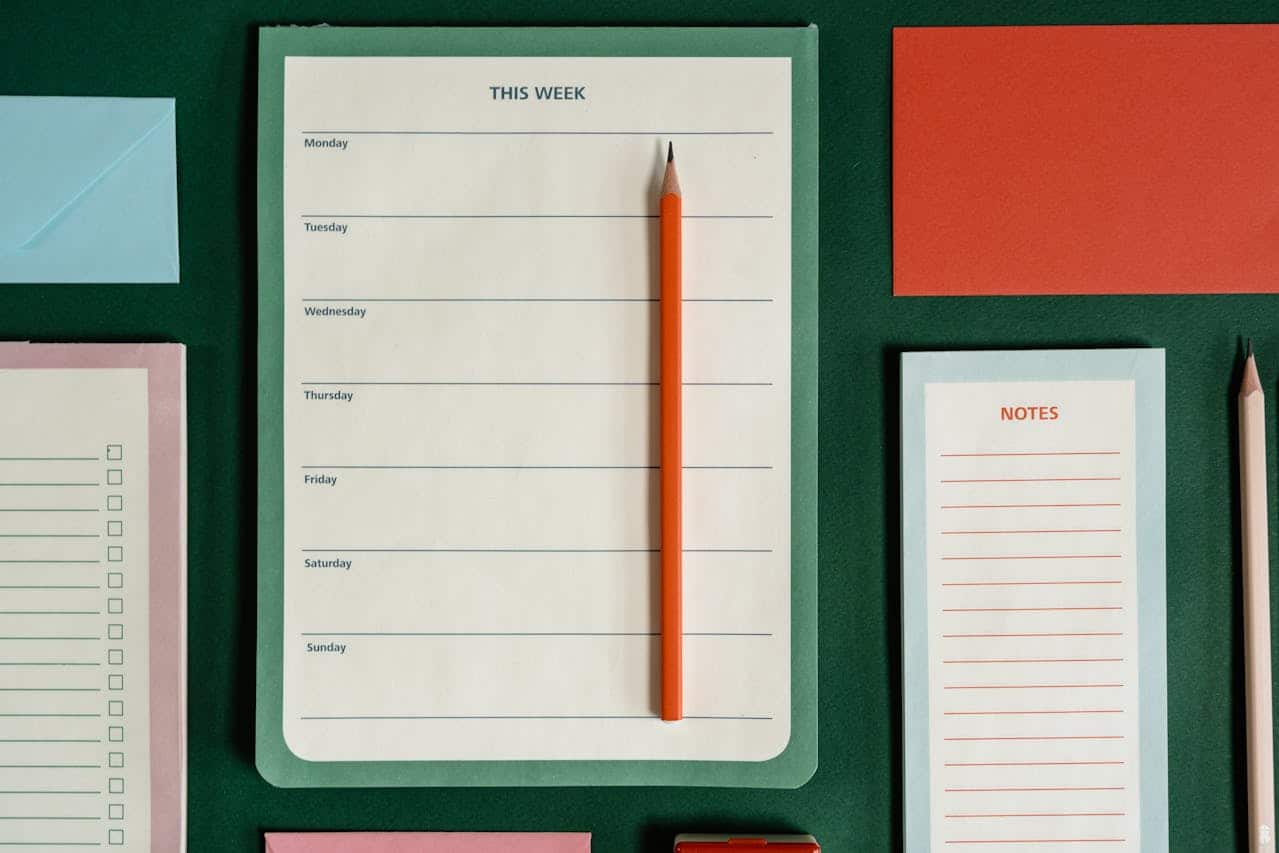 stationery on green background