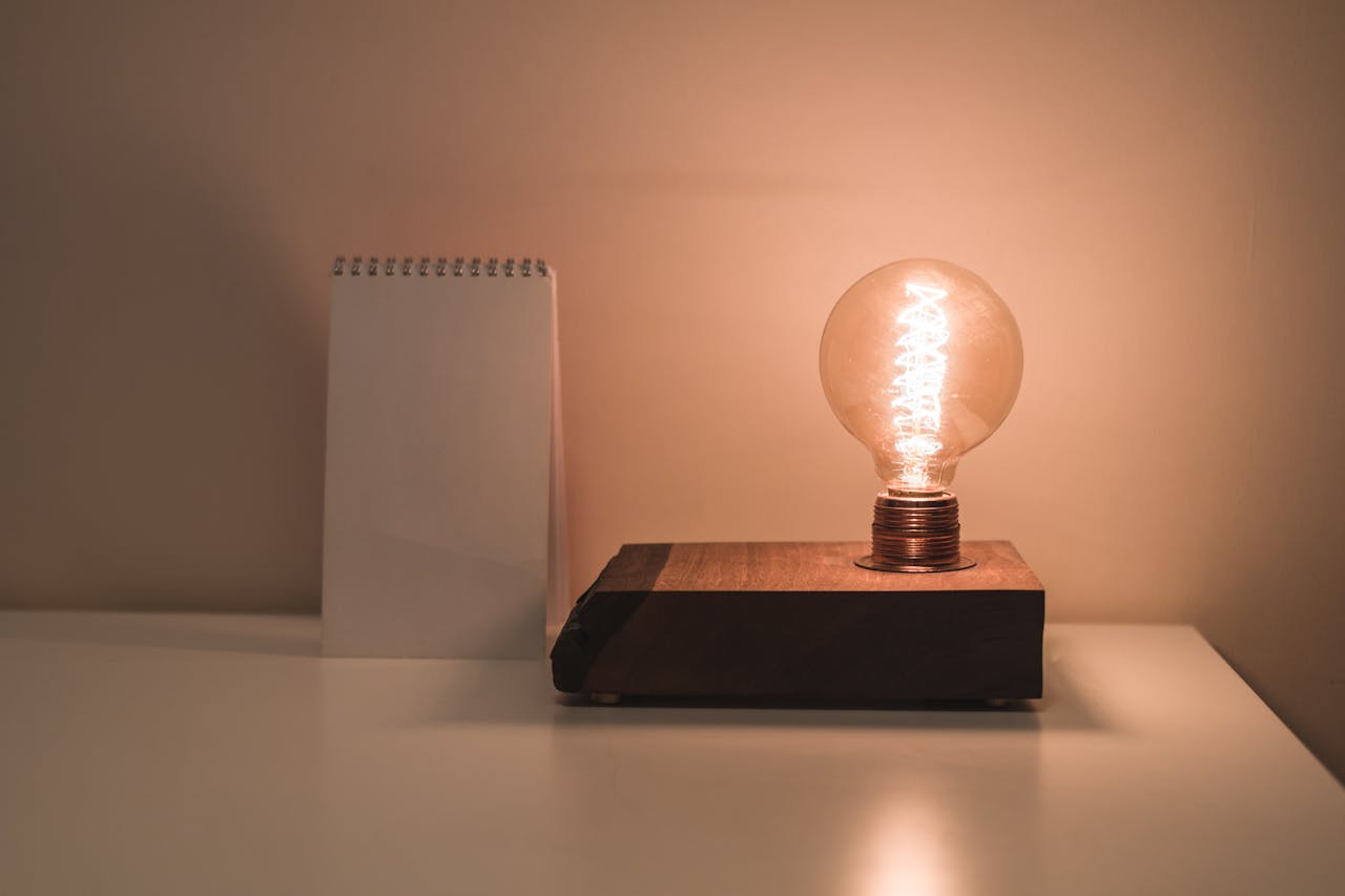 clear light bulb on a desk