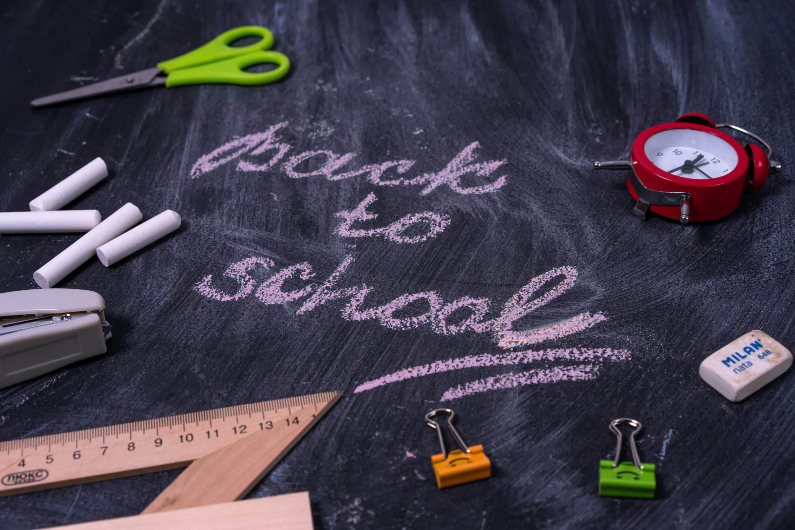 Back to school chalkboard representing back to school safety tips